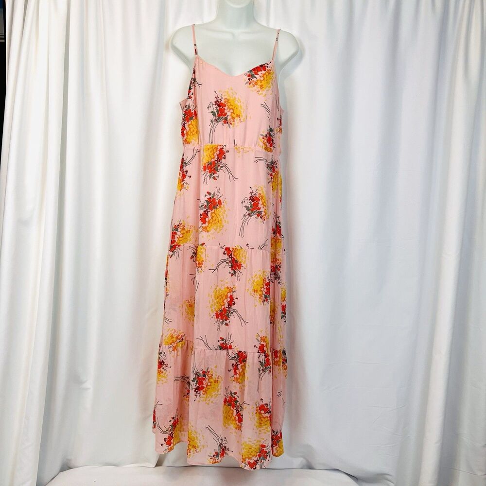 J.Crew Mercantile Floral Tiered Maxi Dress Women’s 10 Pink Spaghetti Strap Flaw